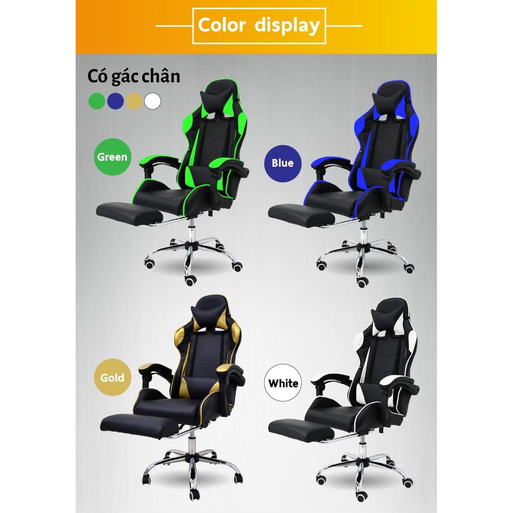 CHAIR - Ghế game cao cấp, chân xoay ngã 135 độ Thái Lan Mẫu E0201 có gác chân