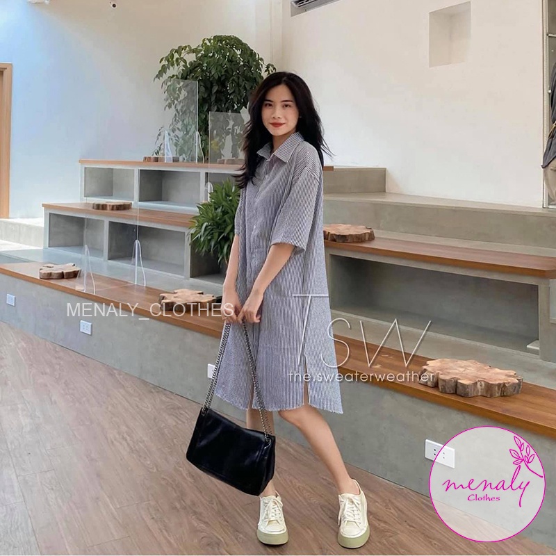 Váy sơ mi xuông rộng VH020, mẫu váy ulzzang style hàn quốc kiểu dáng năng động trẻ trung, bầu bí bon chen thoải mái