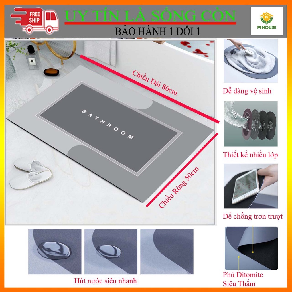 [Size 50X80Cm]Thảm Silicon Siêu Thấm Hút,Lau Chân Trải Sàn Phòng Khách,Thảm Chân Nhà Tắm Đế Cao Su Hình Chữ Nhật