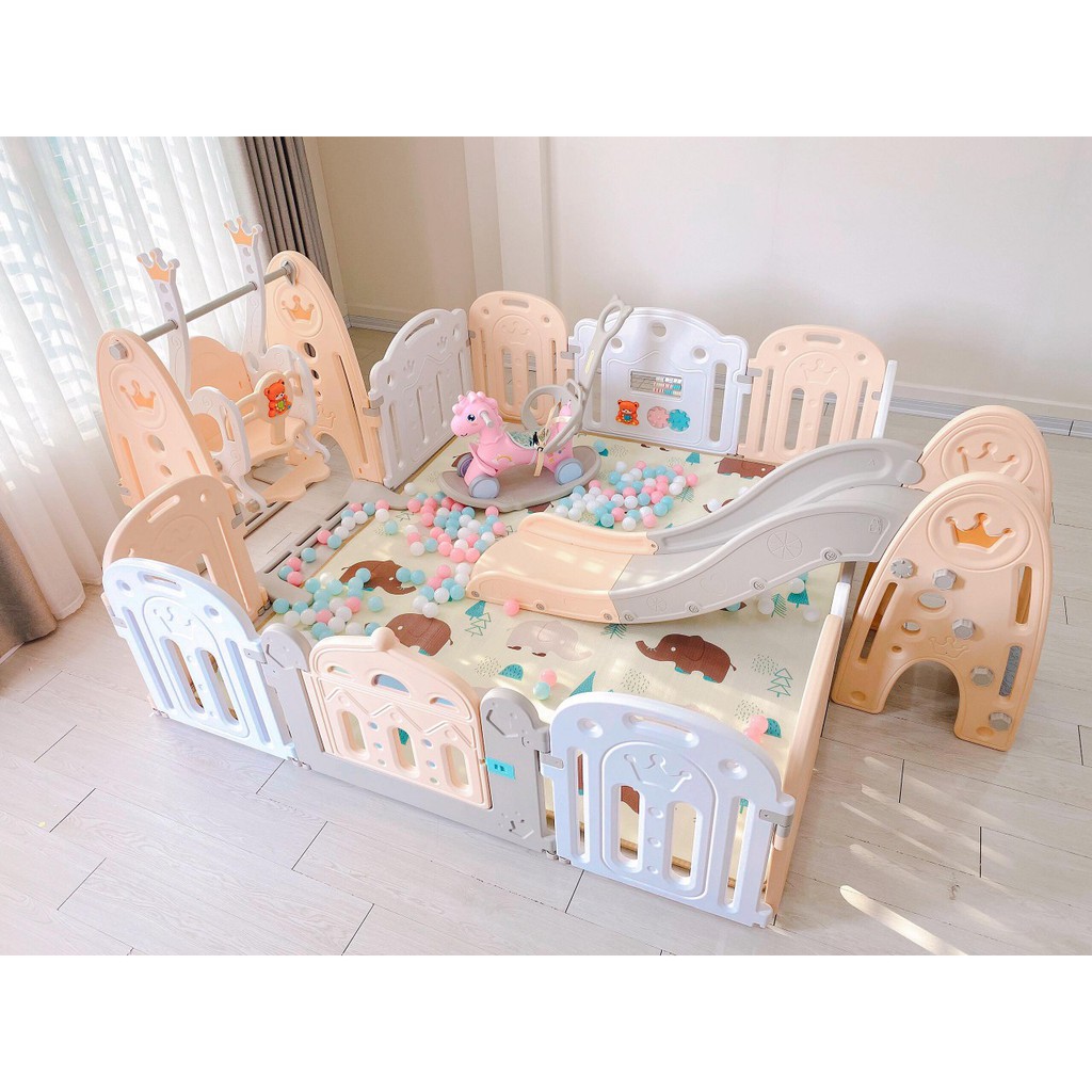 Trọn Bộ Quây Cũi Cầu Trượt Xích Đu Và Ngựa Cho Bé