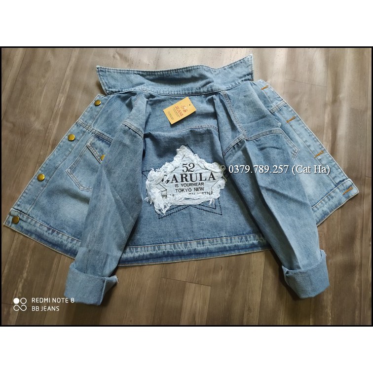 Aó khoác jean nữ xám xanh như hình form dưới 58Kg Garula đậm BB28