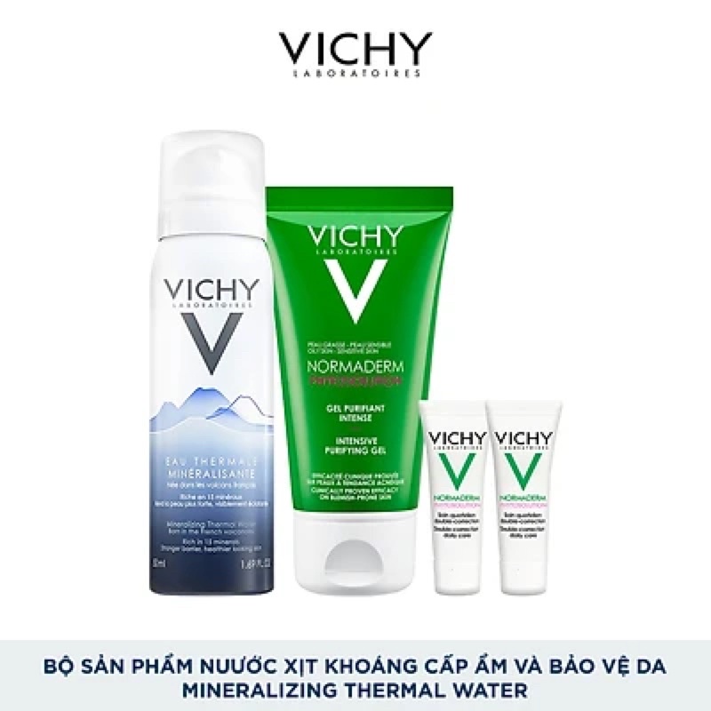 Bộ sản phẩm nước xịt khoáng cấp ẩm và bảo vệ da Vichy Mineralizing Thermal Water