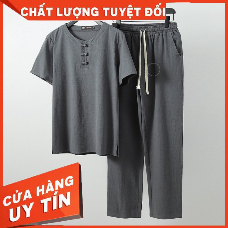 HÀNG CAO CẤP -  (Hàng xuất xịn) Bộ đũi quần dài áo tay ngắn DCV, Cổ áo 3 cúc vải cài, Chuẩn chất, Đẹp form dáng, Thoáng 