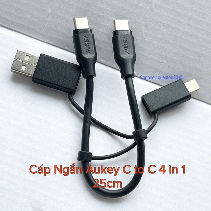 (Sale)Cáp Ngắn Aukey 4 in 1 C to C Hỗ Trợ PD + QC3.0 (Android) và USB A to L