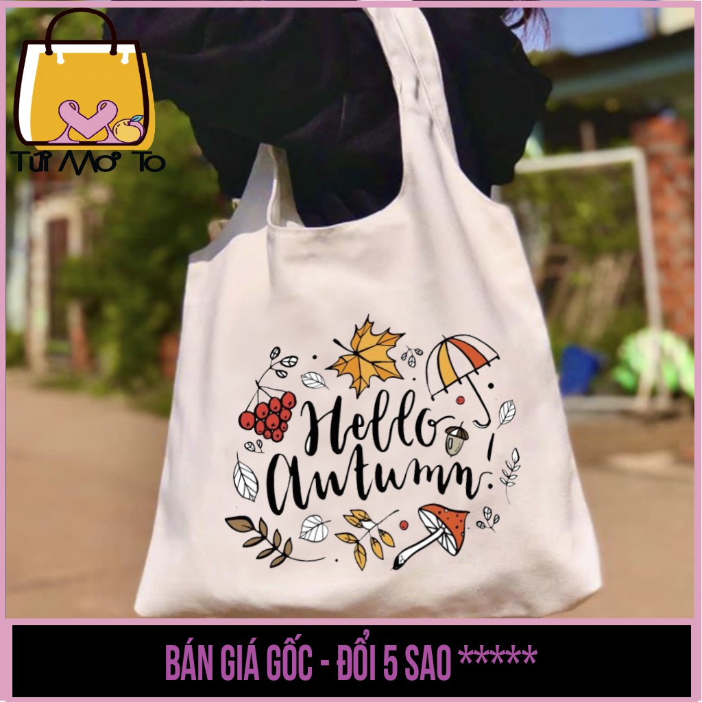 Túi tote túi vải túi canvas quai tròn có khóa kéo mùa thu in hình Hello Autumn - Túi Mơ To store