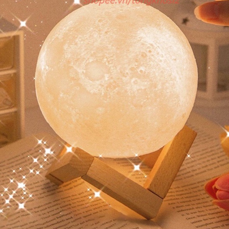 Đèn ngủ tròn hình mặt trăng 3D 8cm 4 màu tùy chọn trang trí phòng ngủ (có tặng giá đõ riêng) #đèn ngủ