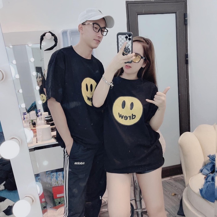 Áo phông tay lỡ unisex form rộng Mặt cười vàng Drew_Áo thun tay cộc nam nữ basic, hottrend