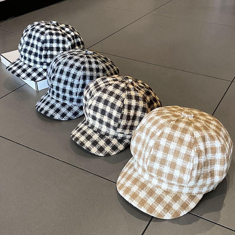 Mũ Beret Họa Tiết Sọc Caro Ấm Áp Thời Trang Thu Đông Phong Cách Anh Quốc Cho Nữ