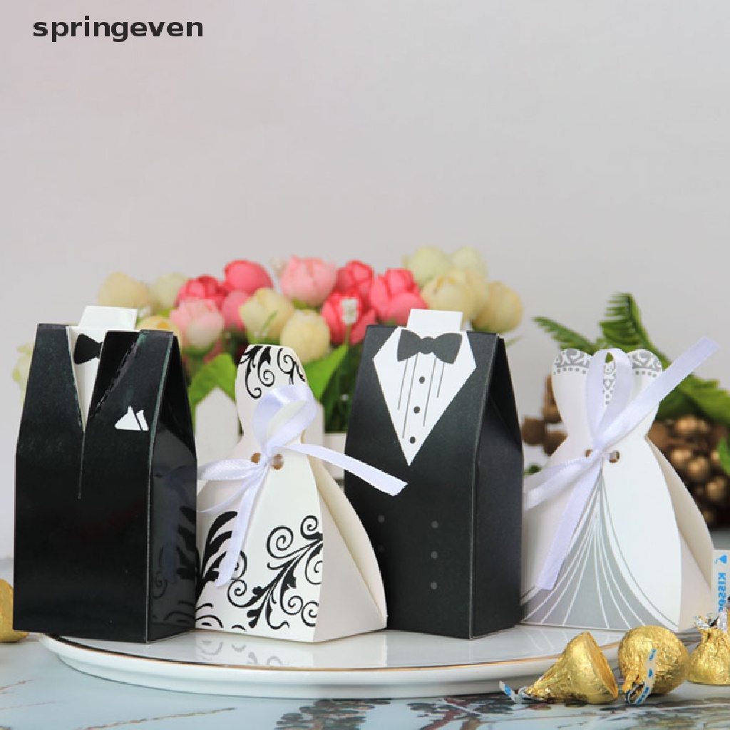 Set 20 hộp đựng kẹo hình đầm cưới cô dâu và trang phục chú rể