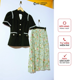 Chân váy dập ly hoạ tiết CCHAT