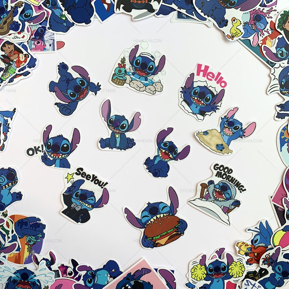 Sticker STITCH Lilo Hình Dán Chống Nước Trang Trí Va Li, Xe, Laptop, Nón Bảo Hiểm, tem dán stich