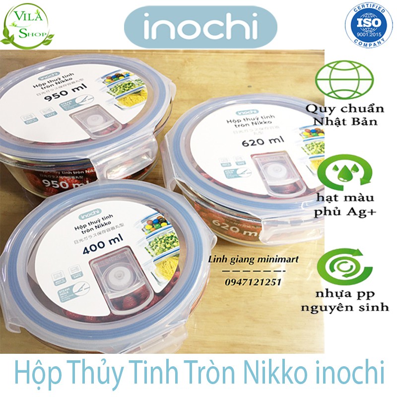 [ Bộ ] Hộp Thực Phẩm, Hộp Thủy Tinh Chịu Nhiệt Hình Tròn, Thủy Tinh Cao Cấp Inochi Sử Dụng An Toàn Trong Lò Vi Sóng