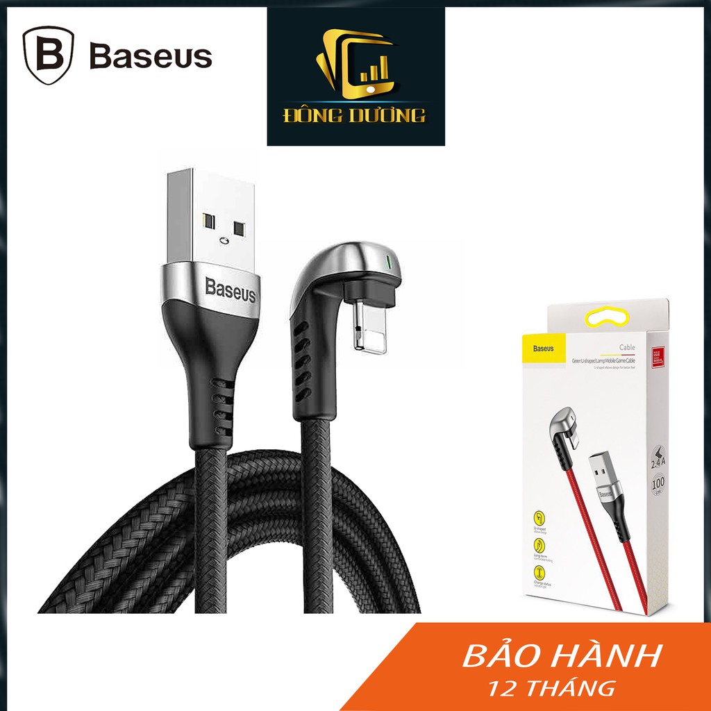 Cáp sạc iphone Baseus thiết kế khuỷu tay,sạc nhanh 2.4A-1.5 LED màu xanh lá cây USB to 8 pin - Phụ Kiện ĐÔNG DƯƠNG