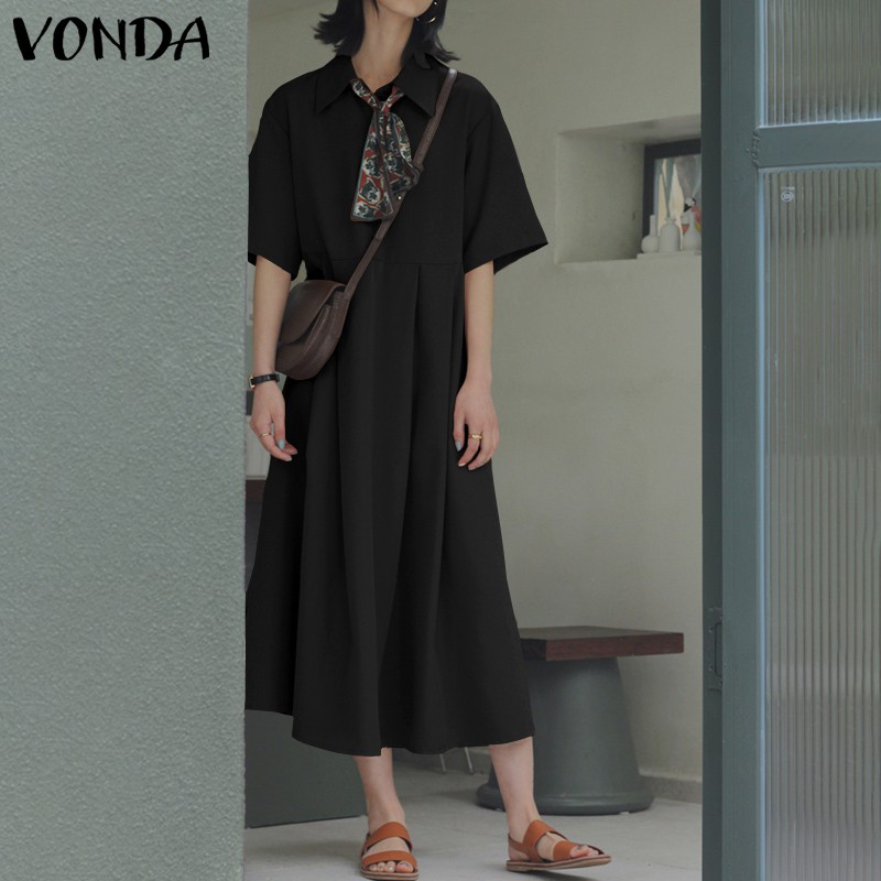 Đầm VONDA Tay Ngắn Dáng Rộng Phối Nút Gài Thiết Kế Đơn Giản Thời Trang Thanh Lịch | BigBuy360 - bigbuy360.vn