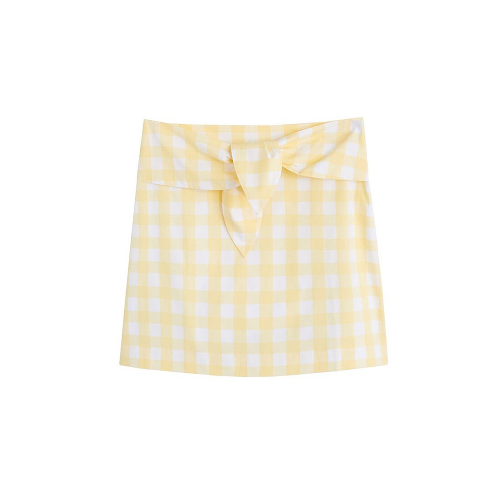 Chân váy Mango sọc caro vàng