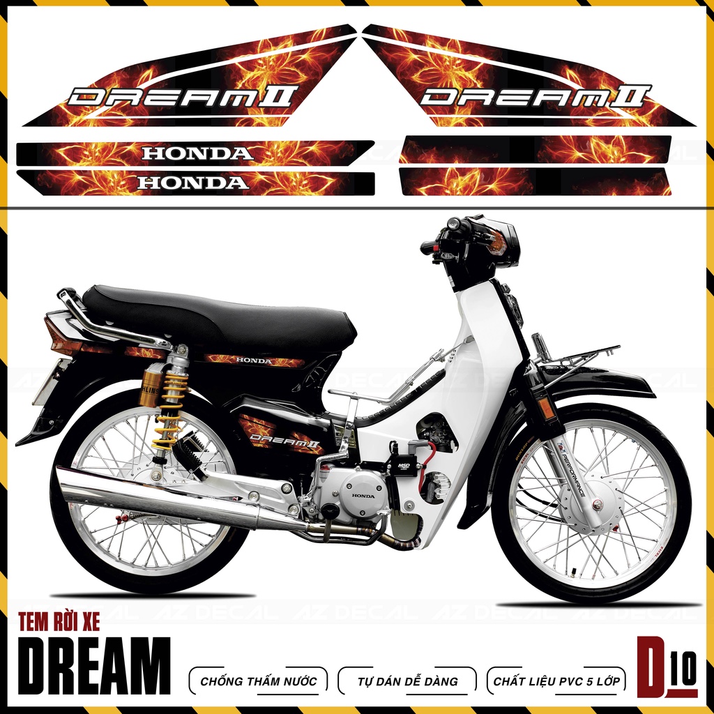 Tem Lửa Dành Cho Xe Máy Dream Việt &amp; Thái | D10 | Chất Liệu Decal Rời Cao Cấp Dán Dream 110 100 Chống Nước, Bền Màu