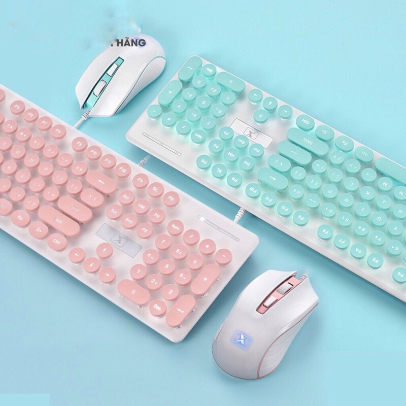 Combo Bàn Phím Và Chuột Giả Cơ Xinmeng N518 có đèn nét xuyên chữ. có 3 màu xanh, hồng , đen