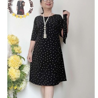 Váy Đầm Xòe Trung Niên Tay Lửng - Chéo Thái Co Giãn - (42KG - 74KG).