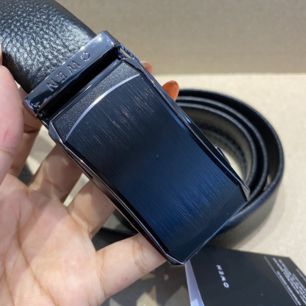 OWEN - Thắt lưng da Owen 100% da thật màu đen, mặt khóa trượt