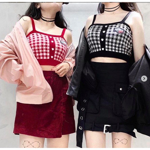 THE FANCE | Áo croptop 2 dây len dệt thêu logo US VILLA CAMI