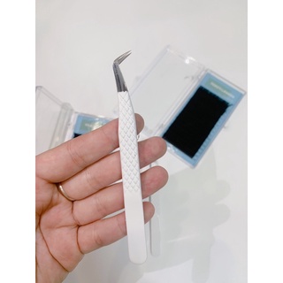 Nhíp volume nhám gắp mi fan, tạo fan 10D-16D màu trắng xinh xắn