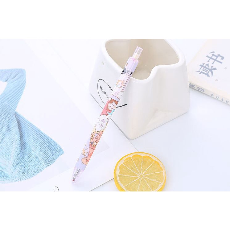 Bút Gel Bấm Hình Cô Gái Mực Đen 0,5mm Dễ Thương H165