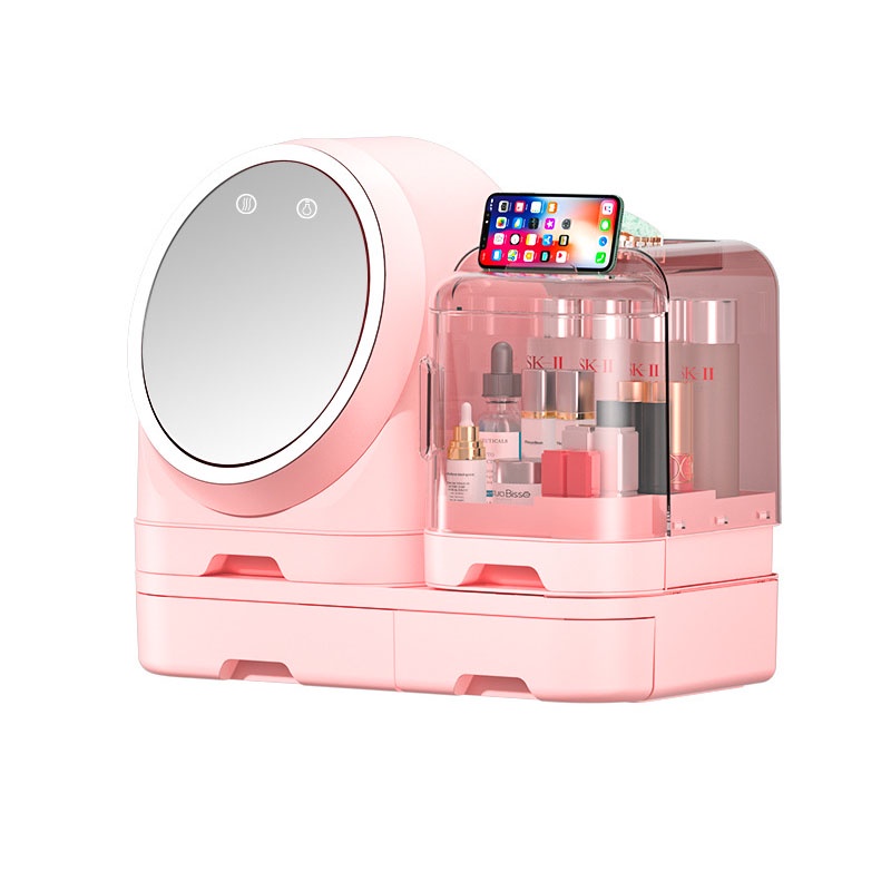 Tủ đựng đồ trang điểm có đèn led có quạt đổi màu, gương xoay 360 độ tủ đựng đồ mỹ phẩm cao cấp tiện lợi NPR19
