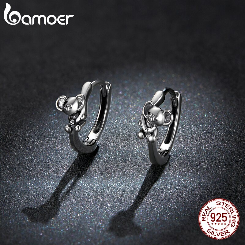 Bông tai BAMOER BSE507 bạc 925 thiết kế hình Koala dễ thương chống dị ứng trang điểm thời trang cho nữ