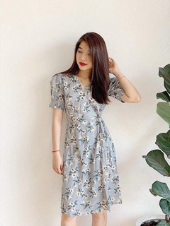 Đầm MiDi Hoa Đắp Chéo