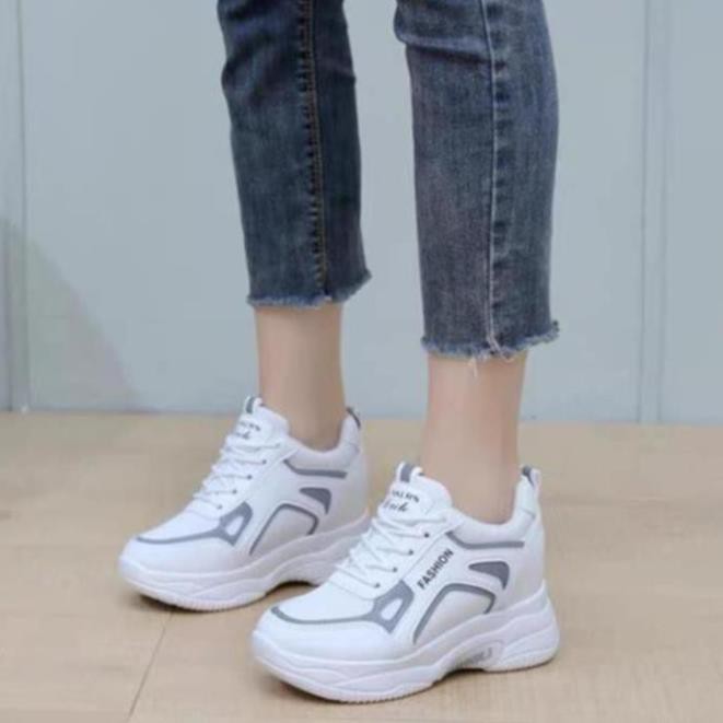Giày thể thao sneaker nữ đế độn 7 cm - Lititala Seaker Doule - Trắng viền Bạc