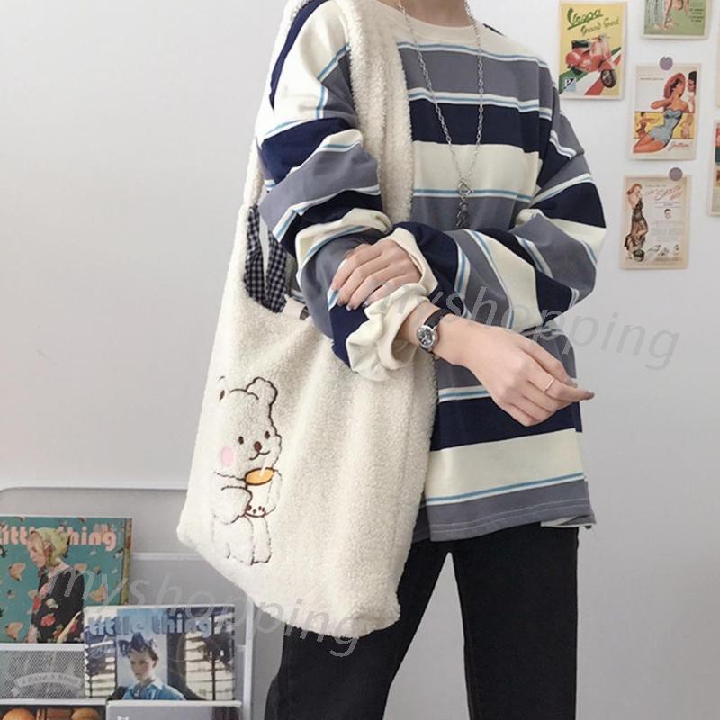 Túi xách vải lông sức chứa lớn xinh xắn dành cho nữ