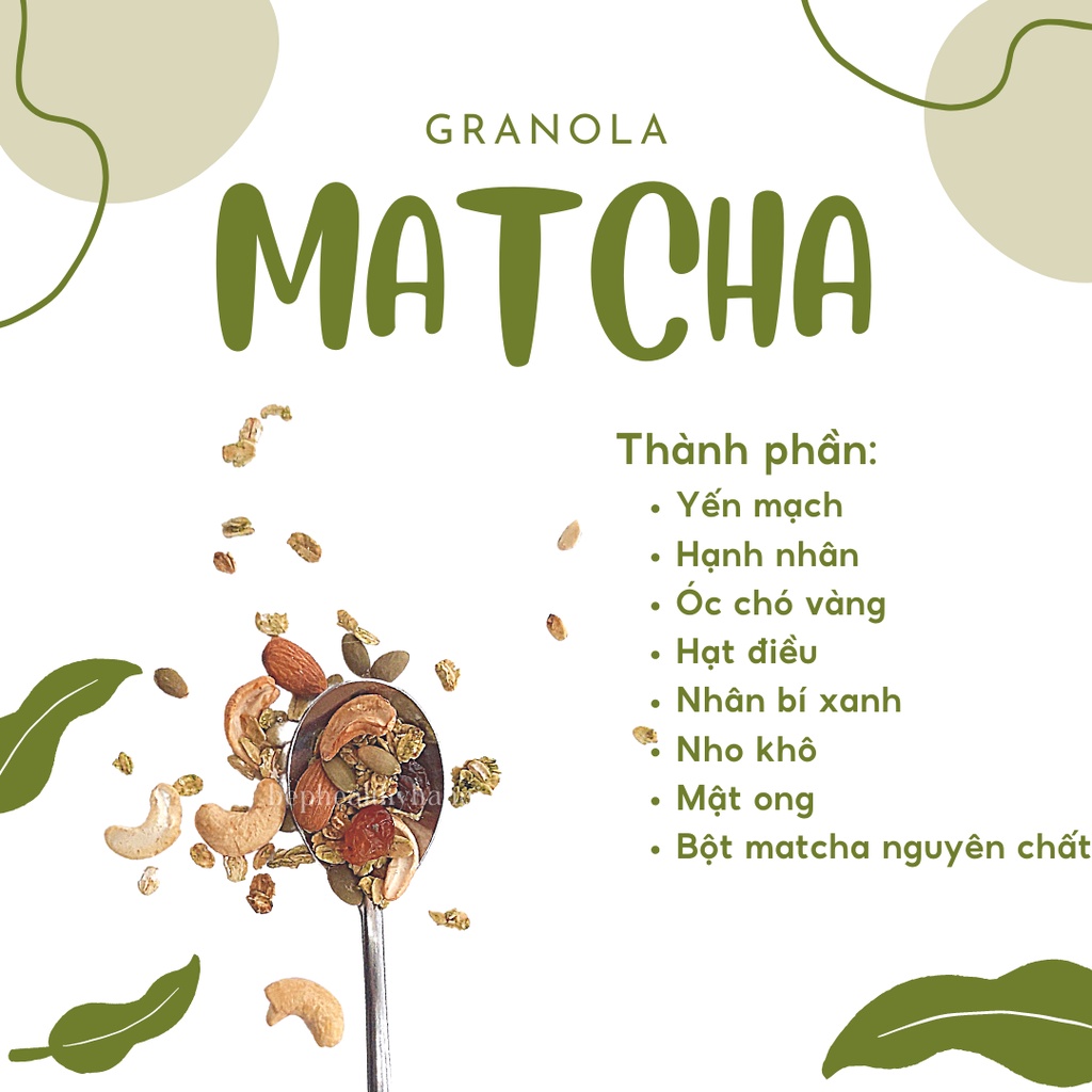 Ngũ cốc ăn kiêng không đường granola vị matcha 6 loại hạt - Bếp healthy Hà Nội