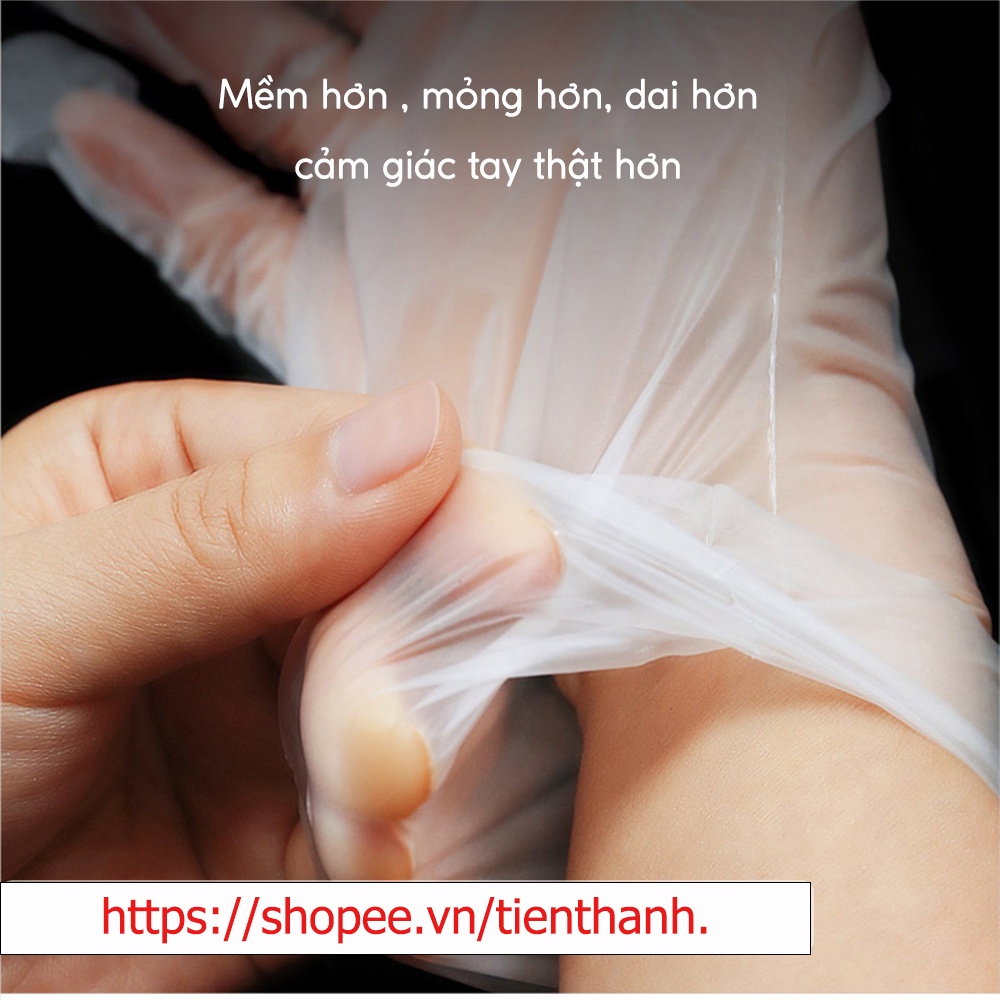 Hộp 100 Găng Tay Cao Su Chất Liệu TPE Cao Cấp Bao Tay Siêu Dai Dùng 1 Lần Làm Bếp Nấu Ăn Vệ Sinh