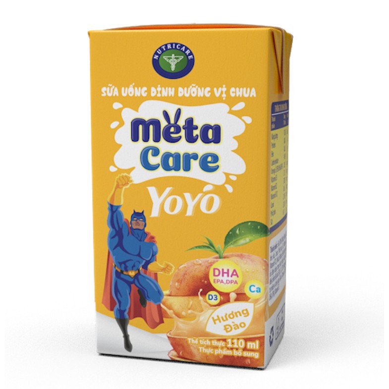 Thùng sữa uống dinh dưỡng vị chua Nutricare Metacare Yoyo Hương Đào (110 ml x 48 hộp)