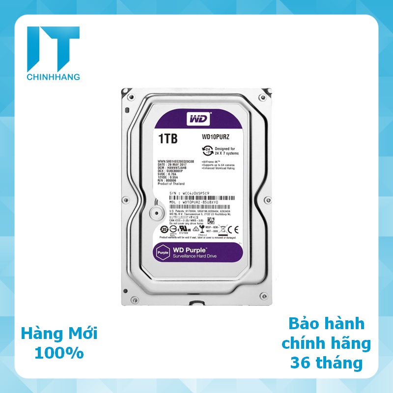 Ổ Cứng HDD WD 1TB 2TB 3TB 4TB Tím - WD10PURZ -  WD20PURZ - WD30PURZ - WD40PURZ - Hàng Chính Hãng