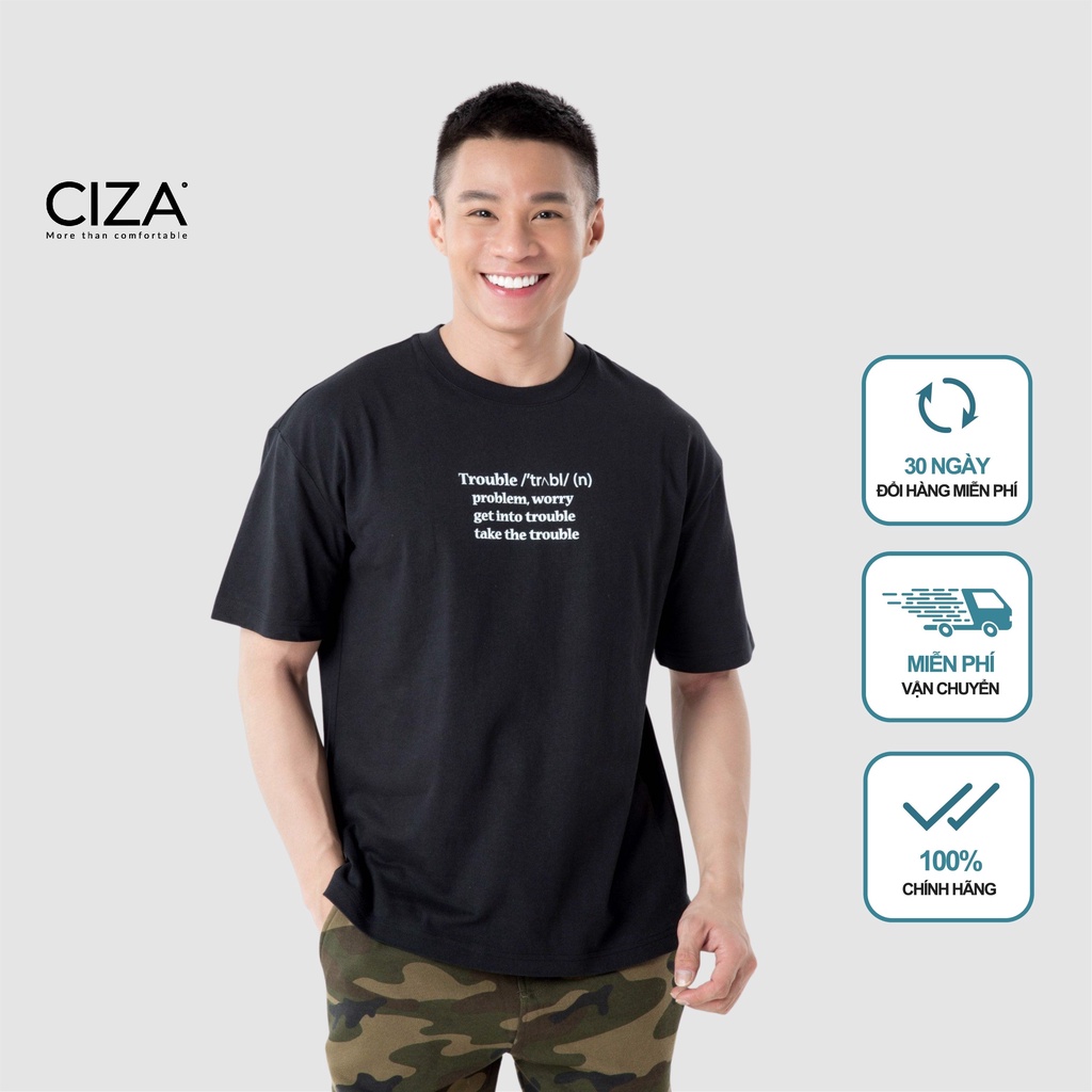 Áo phông nam ngắn tay cổ tròn dáng rộng thời trang in chữ vải cotton dáng Regular thoáng mát CIZA ATNR33