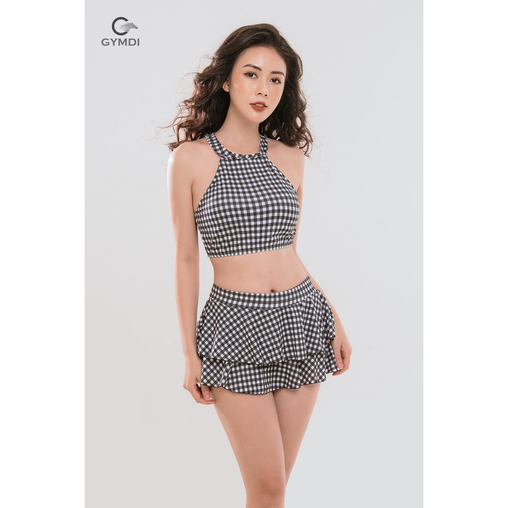 [GIẢM GIÁ] Bikini hai mảnh caro váy hai tầng đẹp mặc đi biển đi bơi | BigBuy360 - bigbuy360.vn