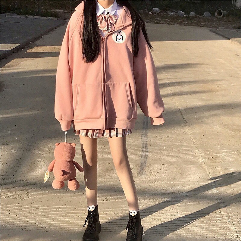 [ FREESHIP ] ÁO KHOÁC HOODIE NỈ NGOẠI NỮ UNISEX FORM RỘNG MÀU HỒNG CAO CẤP BABO THÊU MẶT THỎ ĐỦ SIZE SIÊU HOT-TH26 | BigBuy360 - bigbuy360.vn