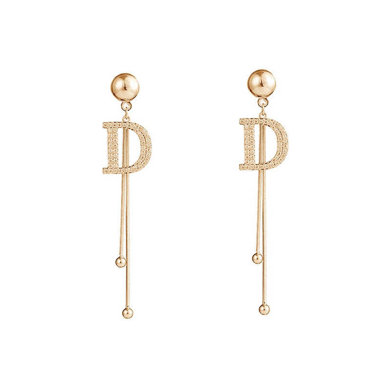 Bông Tai Mạ Bạc 925 Hình Chữ D Đính Đá Phối Tua Rua Dễ Phối Đồ