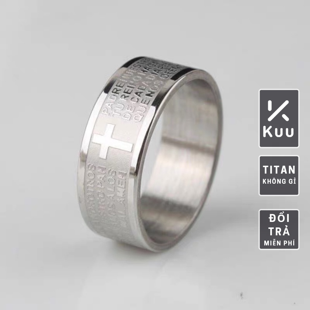 Nhẫn nam nữ tròn unisex Kuu Studio màu bạc thời trang đơn giản chất Titan đẹp không gỉ - Nhẫn Cross