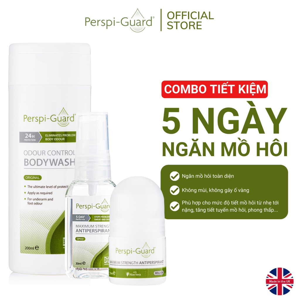 Combo 3 khử mùi ngăn mồ hôi toàn diện Perspi-Guard sữa tắm 200ml + xịt khử mùi 30ml + lăn khử mùi 30ml
