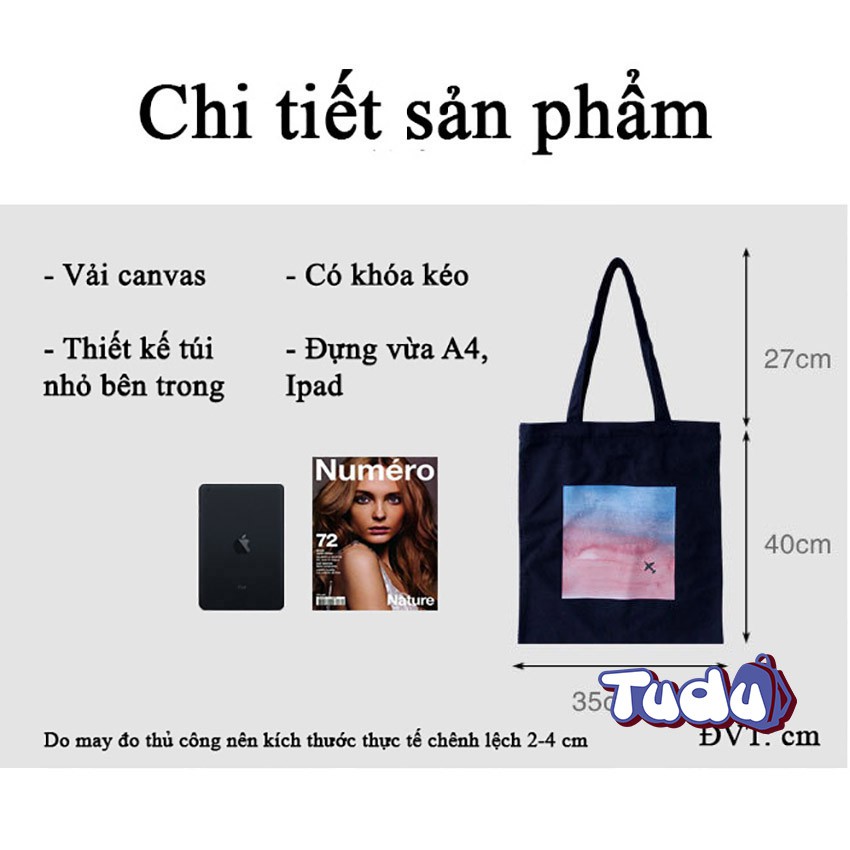 Túi Vải Canvas, Túi Tote Ulzzang Có Dây Kéo Mẫu Cơ Bản Đựng Đồ Tiện Dụng CN225