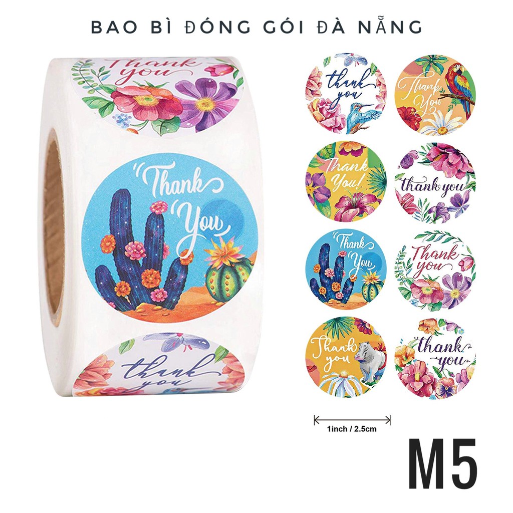 Cuộn 500 Stick Dán Nhãn Thank You Dễ Thương, Sticker Thank You Dán Hàng