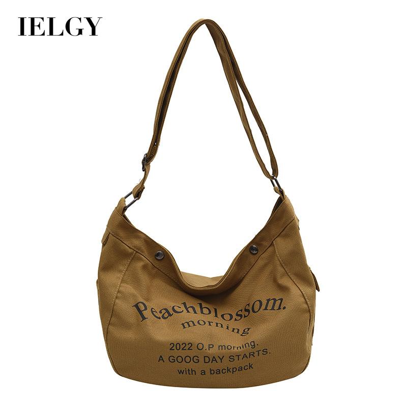 Túi đeo vai Ielgy vải canvas họa tiết chữ cái in phong cách Hàn Quốc trẻ trung cho phái nữ
