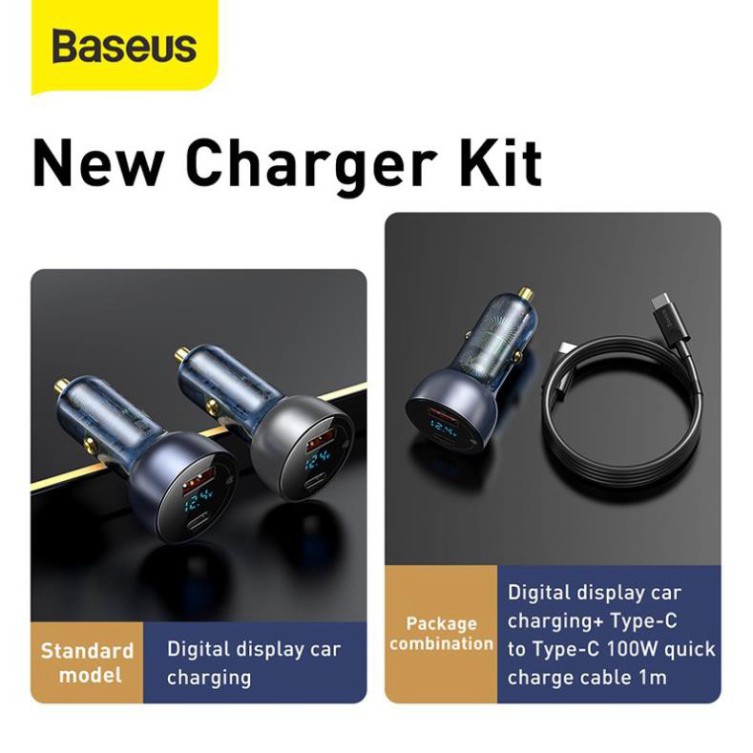 Tẩu Sạc Trên Xe Ô Tô Baseus 65W Hỗ Trợ Sạc Nhanh 4.0 3.0 Kèm Cáp