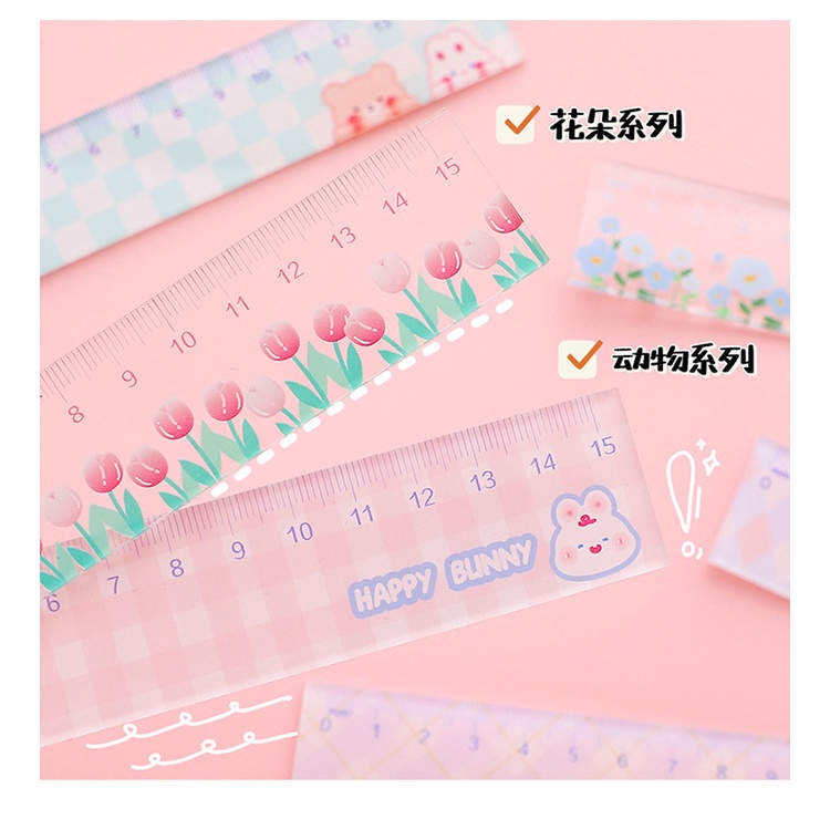 Peach 1Pcs Cute cartoon transparent acrylic ruler straightedge Painting Student stationery and office supplies