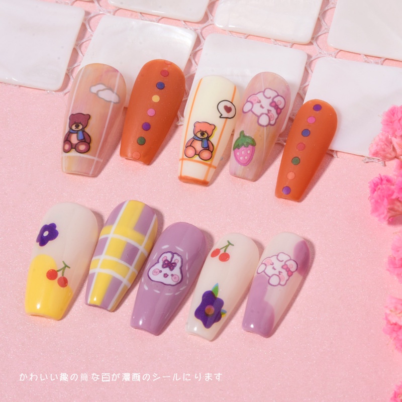 Sticker dán móng, stick nail hoạt hình gấu, sticker hoa nail