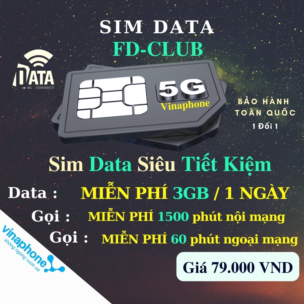 Sim 4G Vinaphone FCLUB Miễn Phí Data 3GB 1 Ngày Tốc Độ Cao Và Gọi , Bảo Hành Toàn Quốc