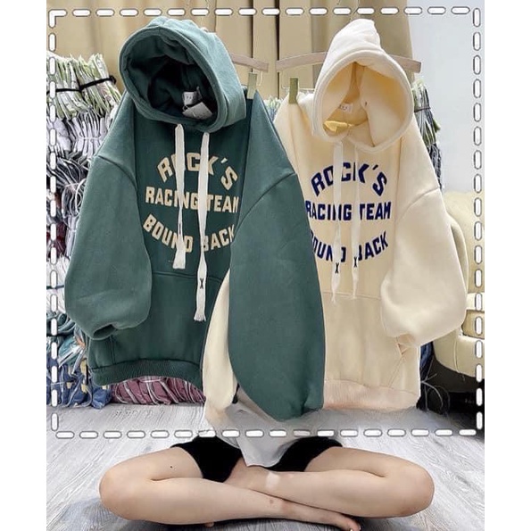Áo hoodie nữ  in chữ ROCK bản dây to siêu xinh, Áo hôdie nữ form Rộng