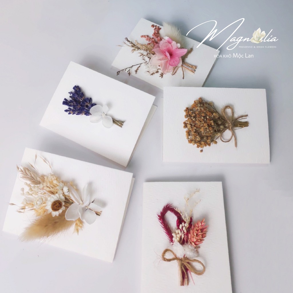 Thiệp đẹp ❤️FREESHIP❤️ Wedding Card hoa khô giấy cứng handmade vintage, quà tặng sinh nhật